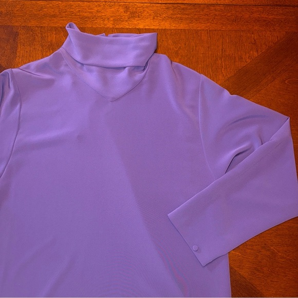 NWT Vintage Dalton Sport Purple Polyester Button Back Turtleneck Blouse Size 14 - Picture 2 of 10